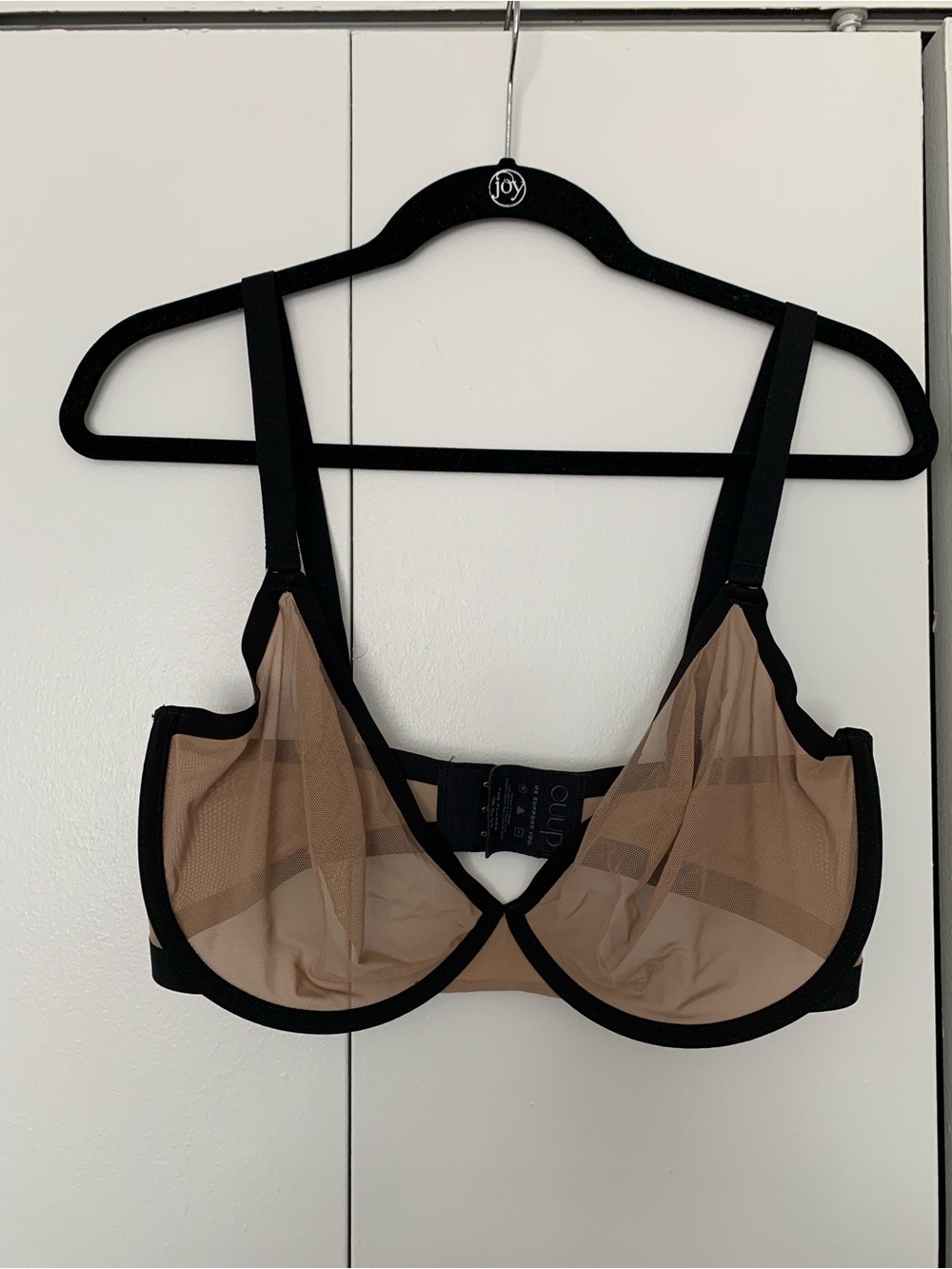 CUUP Sheer Plunge Nude and Black Contrast Underwire Bra